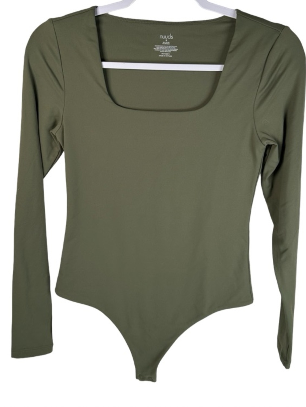 Nuuds Olive Green Square Neck Seamless Long Sleeve Bodysuit Size Small